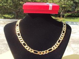 18k Solid Gold Plated AUTHENTIC FINISH 18k stamped 10mm fine Figaro Chain necklace Men039s Made In 600mm3423155