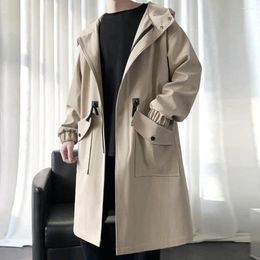 Men's Trench Coats 2024 Korean Style Spring Coat Hooded Loose Big Pockets Windbreaker Windproof Men Daily High Street Overcoat Clothes