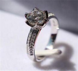 Genuine 14K White Gold Lotus Flower Shape Diamond Women Engagement Ring Beautiful Jewellery Gift For Sweetheart8735076