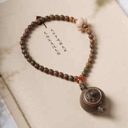 Strand Green SandalwoodSmall Handheld 6mm Female Handstring Buddha Beads Sandalwood Handle Pot Tea Pendant Antique Jewellery