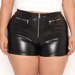 PU Leather Shorts for Women High Waisted Zipper Decoration Daily Casual Sexy Y2K Summer Plus Size 240422