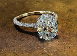Sparkling Luxury Jewellery Real 925 Sterling Silver Large Oval Cut White Topaz CZ Diamond Gemstones Eternity Women Wedding Ring Gift2365435