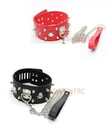 New Design BDSM Gear Skeleton Decorative Studded Bondage Collar Spike Bondage Neck Collar Black Red Leather wish Leash Sex Toy B033783235