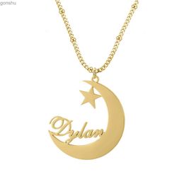 Pendant Necklaces MYDIY Trend Name Girl Necklace Personalized Moon Star Initial Name Pendant Necklace Stainless Steel Jewelry Bead Chain GiftWX