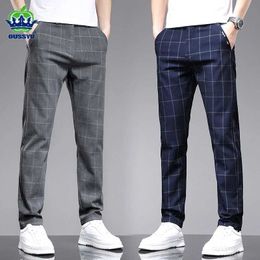 Men's Pants Brand Clothing 2024 Spring/Summer Plain Work Elastic for Men Business Fashion Ultra Thin Gray Blue Party Casual Q240429