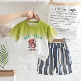 Clothing Sets Kids Baby Boys Summer 2024 Korean Fashion Children Round Neck Cartoon Short Sleeves Tops And Shorts Boutique