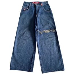Женские джинсы Jnco y2k для мужчин хип -хоп графики мешковываемые ретро -синие брюки 2023 Новые брюки с высокой талией Harajuku высокой талии Strtwear H240429