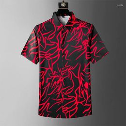 Men's Casual Shirts Summer European And American Light Luxury Short Sleeved Shirt Trend Cashew Flower Silk Breathable