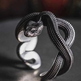 Band Rings Rock Black Python Mens RVintage Punk Adjustable Snake Open RFor Womens Hip Hop Jewelry J240429