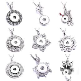 Pendant Necklaces New Snap Button Necklace 18Mm Metal Buttons Jewelry Rhinestone Flower Owl Drop Delivery Pendants Dhgarden Dh6Zr