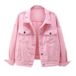 Womens Denim Jacket Spring Autumn Short Coat Pink Jean Jackets Casual Tops Purple Yellow White Loose Tops Lady Outerwear KW02 240416