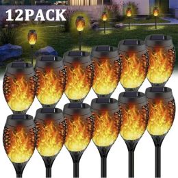 Decorations 1/2/4/6/8/10/12Pcs Solar Flame Torch Light Flickering Light Waterproof Garden Decoration Outdoor Lawn Path Yard Patio Floor Lamp