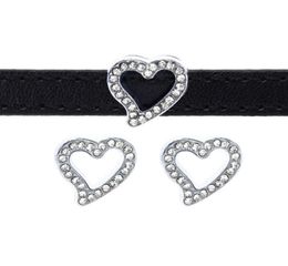 50pclot 8mm rhinestones heart Slide Charm Fit for 8mm wristband bracelet Pet Collar DIY Accessories5386005