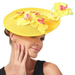 Wide Brim Hats Bucket Hats Elegant Ladies Floral Decor Millinery Cap Derby Party Tea Fascinator Hat Fancy Flower With Beautiful Gorgeous Women Headwear Y240426