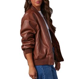 designer jackets for women leather jacket womens coat Crew Neck Long Sleeve Zipper PU Panelled Punk Style Solid Polyester Daily Outfit S XL coats designer women coat