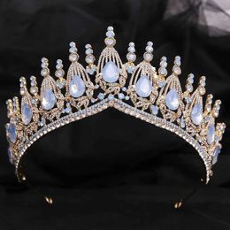 Tiaras New Gift Baroque Luxury Opal Crystal Crown For Women Girls Wedding Elegant Luxury Princess Tiara Party Hair Dress Jewelry