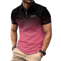 Men's Polos High Quality Summer POLO Shirt Zipper Print Point Gradient Fashion Sports Breathable T-shirt TOMNY