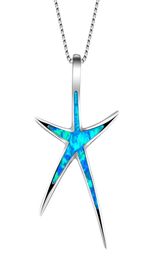 High Quality Beautiful Blue Fire Opal Starfish Pendant Solid 925 Sterling Silver Necklace For Women Jewelry Gift6797004