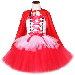 Dresses Red Riding Hood Kids Dresses for Girls Children Christmas Cosplay Costume Halloween Carnival Tutu Dress with Cloak 112 Years