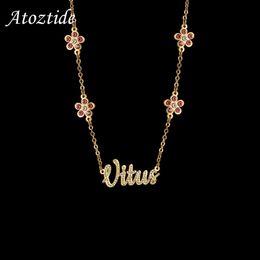 Pendant Necklaces Atoztide Personalised Zircon Customised Flower Name Necklace Womens Chain Stainless Steel Pendant Stone Letter Pendant GiftWX