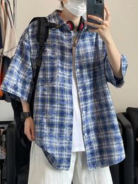 Men's Casual Shirts 2024 Men Plaid Shirt Spring Summer Thin Luxury Loose Korean Business Solid Trendy Cargo Jacket A142