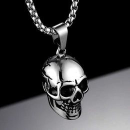 Pendant Necklaces Skull Mens Stainless Steel Necklace Pendant Y240420