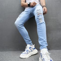 Men's Jeans Men Holes Distressed Slim Pencil Skinny Trousers Spring Male Fashion Ripped Jogging Denim Pants