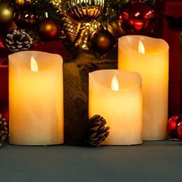 Candles 1pc Flameless Votive Candles with Moving Flame Battery Operated LED Pillar Candles for WeddingChristmasHalloween Festival d240429