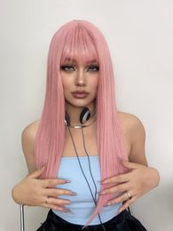 High temperature chemical Fibre wig pink straight hair style fashion with everyday casual style