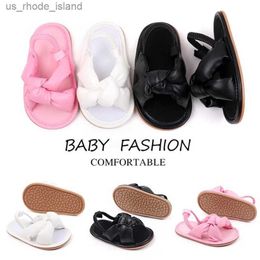 Sandals Baby girl summer sandals breathable soft rubber sole non slip open toe cross knot shoes newborn baby shoesL240429