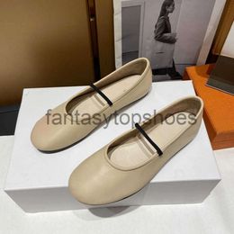 The Row Shallow TR Mary Jane Single Shoes Womens Summer Mouth Ballet Dance Shoes Flat Leather Grandma Shoes Small Design 0ETM