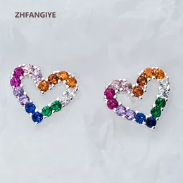 Stud Earrings ZHFANGIYE Trendy Heart Shape With Colourful Zircon Silver 925 Jewellery Ornaments For Women Wedding Party Engagement
