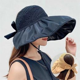 Wide Brim Hats Bucket Hats Summer Sunshade Hats Soft Foldable Wide Brick Bucket Cs Womens Outdoor Beach UV Protection Sun Hat Empty Top Panama Cs J240429