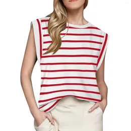 Women's T Shirts Fashion Cap Sleeve Top Summer Vest Basic T-Shirt Casual Loose Striped Solid Colour Ropa Mujer Juvenil Para Mu