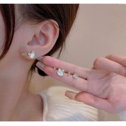Stud Earrings Silver Needle Ear Raising Set Zircon Pearl Jewellery S925 Temperament Accessories Girl