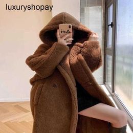 Maxmaras Teddy Bear Coat Womens Cashmere Coats Wool Winter Cotton Thickened Loose Long Lamb Hair for Women 2024 Maillard Camel Hooded f