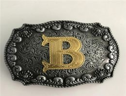 1 Pcs Gold Initial Letter Buckle Hebillas Cinturon Men039s Western Cowboy Metal Belt Buckle Fit 4cm Wide Belts4317356