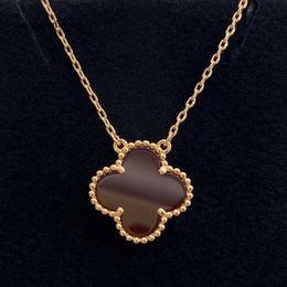 Van Cl ap classic High version Fanjia Clover Necklace with Five Flower White Fritillaria Red Chalcedony Agate Laser CNC Precision S925 Silver 93RE