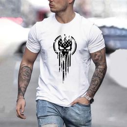 Men's T-Shirts Mens T-Shirts Skull Graphics Print T-Shirt Solid Colour Casual Short Slved Ts Oversized Men Clothing Tops Outdoor Strtwear Y240429