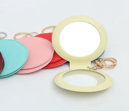Double Side Floding Mirror PU Leather Protable Pocket Makeup Mirrors with Hook Waterproof Candy Colour Mirrors Keychain HHA8667129048