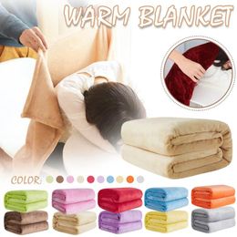 Blankets 1PCS Lightweight Flannel Blanket Super Warm Coral Fleece Throw On Sofa/Bed/ Travel Winter Solid Bedspread