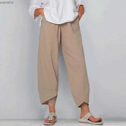 Women's Pants Capris Ultra fine womens pure cotton linen pocket womens casual harem pants womens summer classic ankle length Trousers Plus size 2023L240429