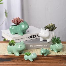 Decorations Creative Ceramic Mini Flowerpot Succulent Planter Cute Green Plants Planter Flower Pot with Hole Home Garden Decoration outdoor