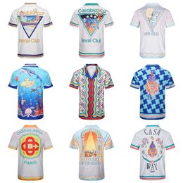 mens designer t shirt fashion casablanca tshirt men summer brand set Classic Fancy Pattern Print Short Sleeve Lapel men shirts
