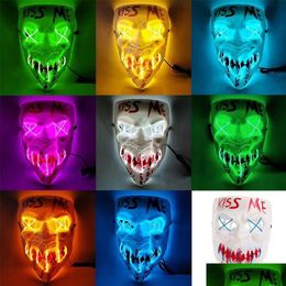 Party Masks Glowing Kiss Me Grie Face Mask Halloween Decorations Glow Cosplay Coser Pvc Led Lightning Women Men Costumes Home Drop Del Dh61K