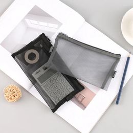 Storage Bags Transparent Mesh Zipper Office Supplies Pencil Case Pen Bag A6 Large Capacity Stationery