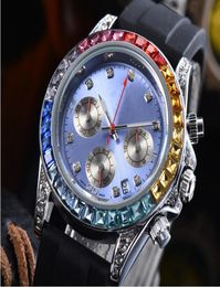 Selling Men039s Luxury Brand Watches Diamonds Watch Multiple Time Zone Work Quartz Men Casual Wristwatches Rubber Strap7386779