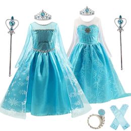 Girls Snow Queen Dress Kids Costumes for 2023 Carnival Party Prom Gown Cosplay Children Clothing Princess 312 Y 240423