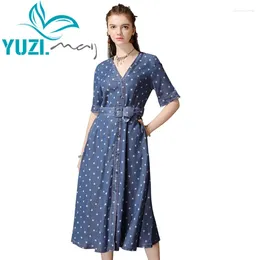 Party Dresses Summer Dress 2024 Yuzi.may Boho Denim Women V-Neck Single Breasted Belted Half Sleeve Vestidos A82179 Vestido