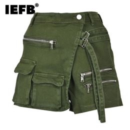 IEFB Niche Cargo Pocket Design Denim Shorts Mens Loose High Waist Menwear Stylish Male Clothing Fashion Trend 240428